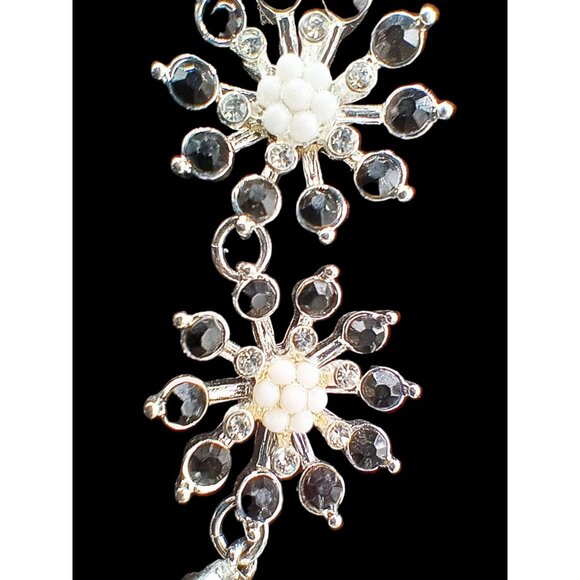 Necklace Snowflake Look Clear White Silver Black 19.25 Inch Adjust Lobster Clasp - Picture 4 of 13